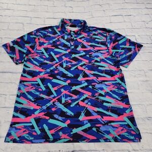 Yatta Golf MENS SIZE 2XL Geometric Performance Golf Polo Blue Pink AOP